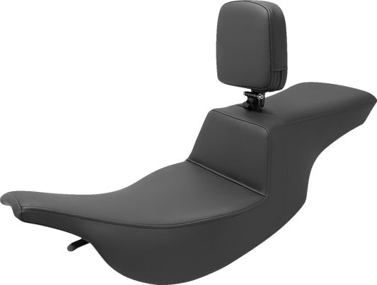 Tour Step Up Seat with rider backrest by Saddlemmen, plain design for FL models 1997-2007, featuring comfortable padding.