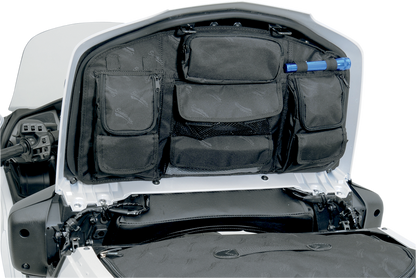 Saddlemens trunk lid organizer for seats, designed for easy storage and organization of vehicle essentials in a car trunk.