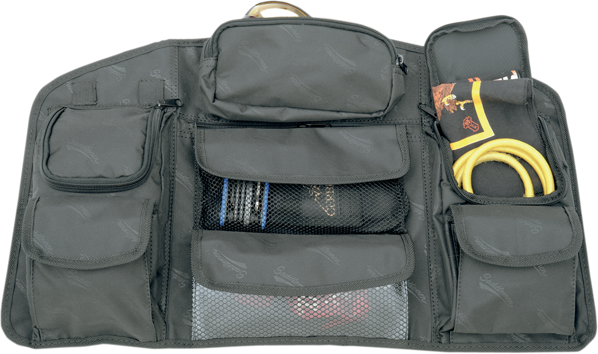 SADDLEMEN Trunk Lid Organizer for seats by Bill's Exhausts, showing the durable black storage compartment attached to a vehicle trunk lid.