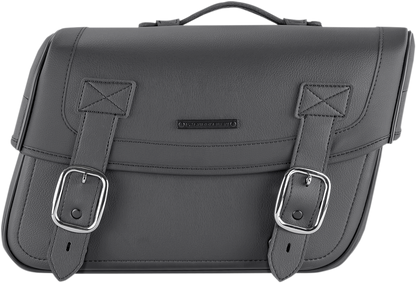 Bill's Exhausts Saddlemen universal saddlebag seat for motorcycles, black leather with secure attachment straps.
