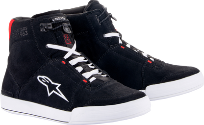 Alpinestars Chrome Shoes in black, white, and red with sporty design, US size 14, displayed on a neutral background.