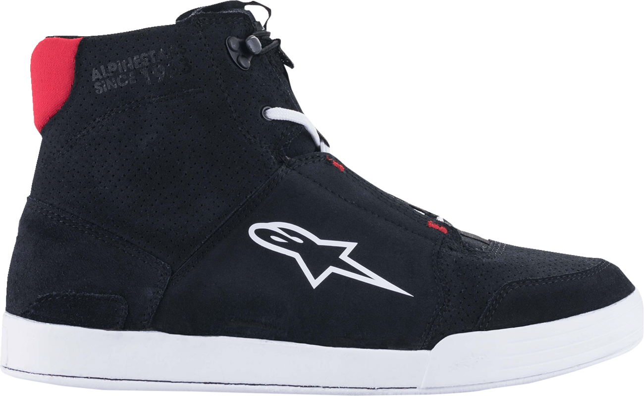 Alpinestars Chrome Shoes in black, white, and red, US size 9, showing sleek design and sporty style.