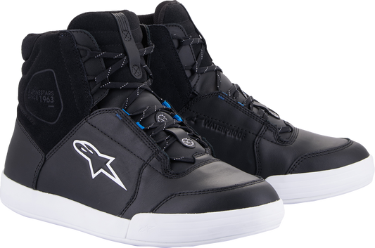 Alpinestars Chrome waterproof shoes in black and white, US size 13, with sleek design and durable construction.