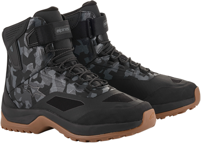 Alpinestars CR-6 Drystar® shoes in black, gray, and gunmetal, US size 12, featuring sturdy design and protective materials.