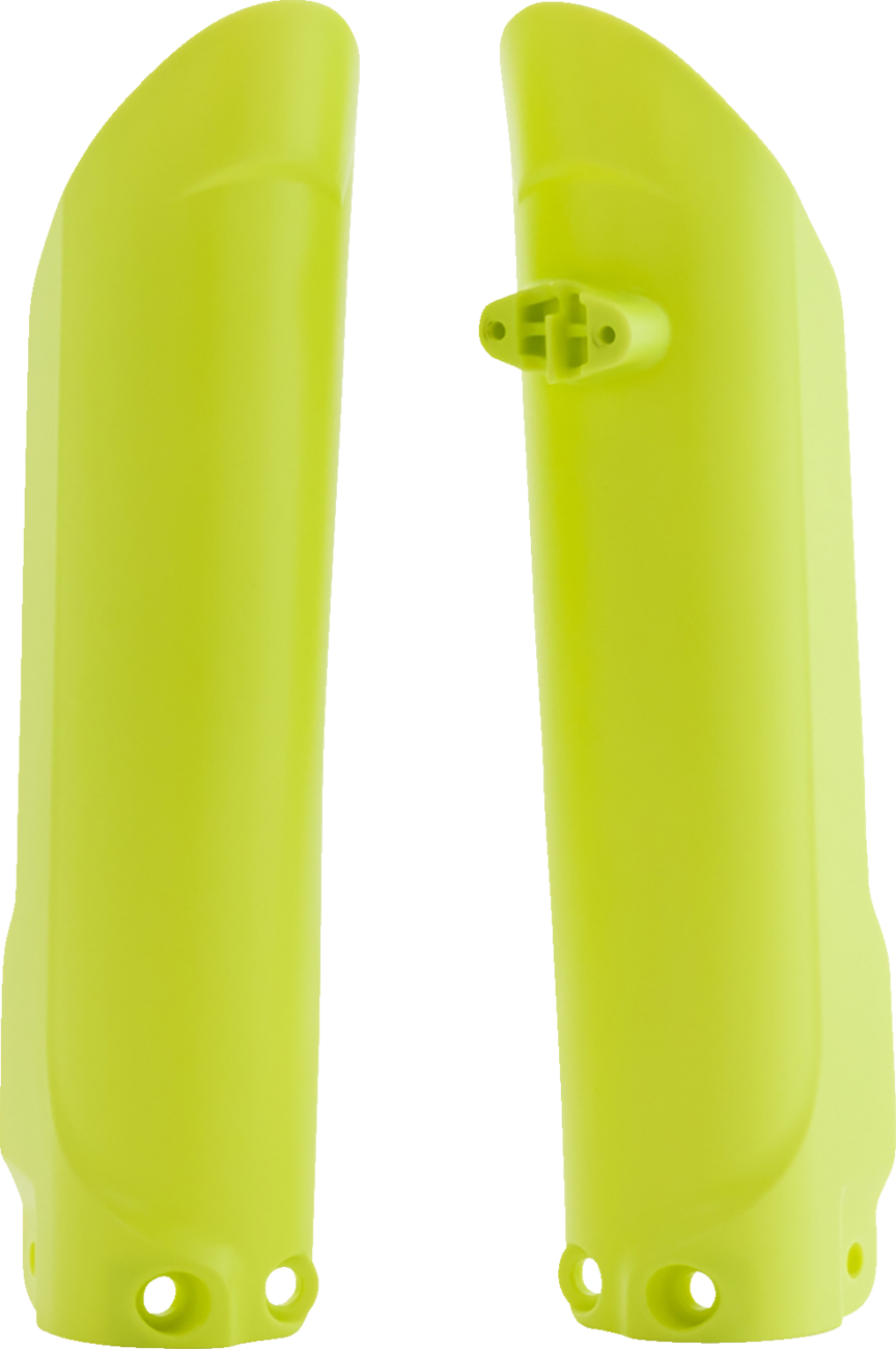 Yellow ACERBIS lower fork cover for motorcycle suspension, designed for durability and protection.