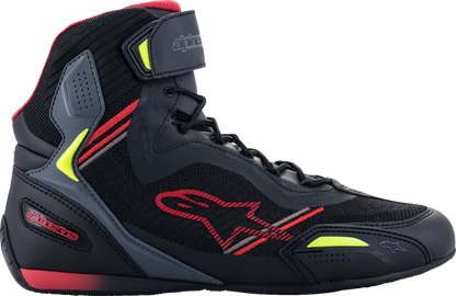 Alpinestars Faster-3 Rideknit shoes in black, red, and yellow with US 11.5 size, featuring a sleek sporty design.