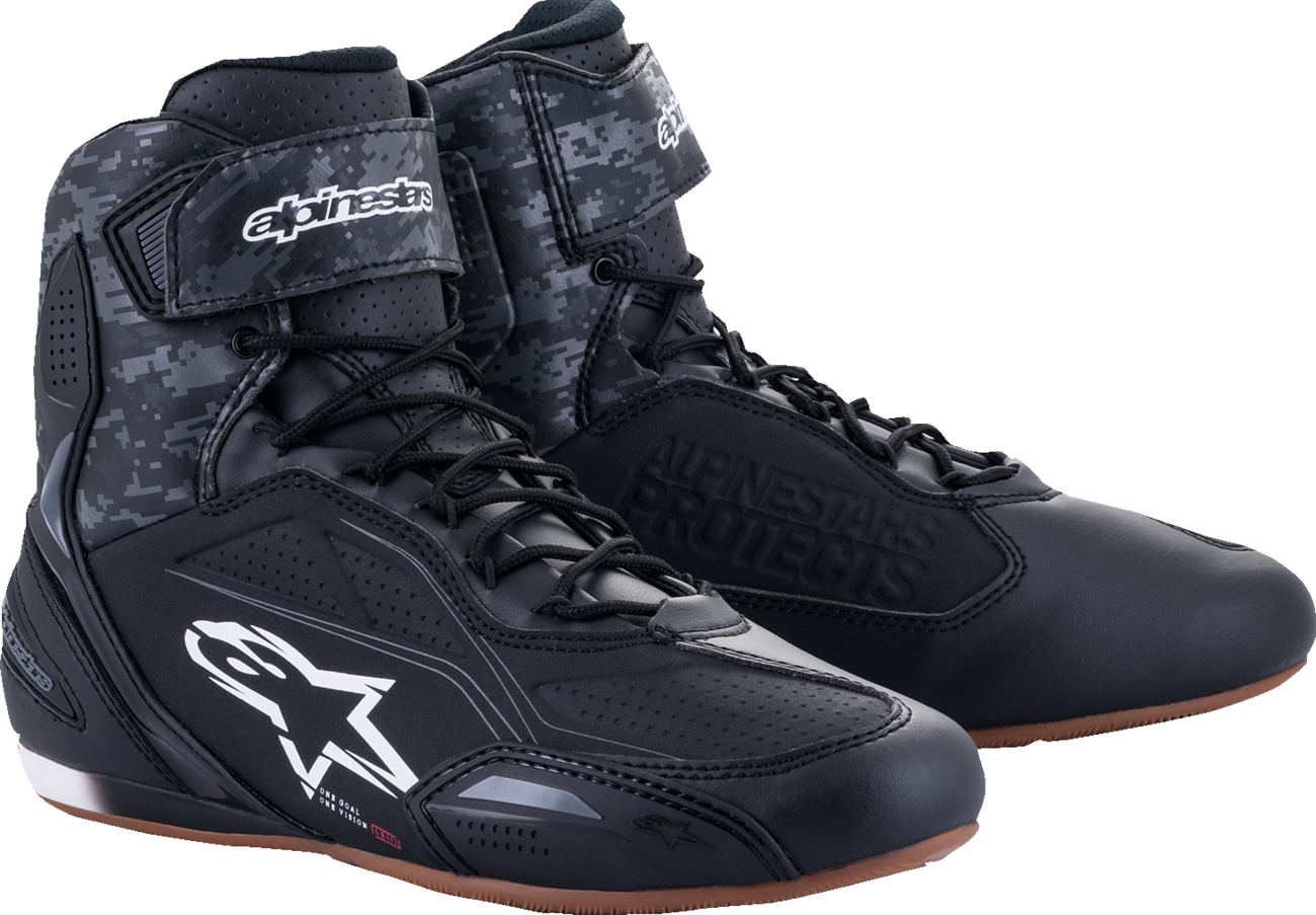 Alpinestars Faster-3 black and gray shoes, US size 10, featuring sporty design and durable construction.
