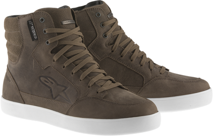 Alpinestars J-6 waterproof shoes in brown, US size 8, showing the durable exterior and waterproof design for outdoor activities.