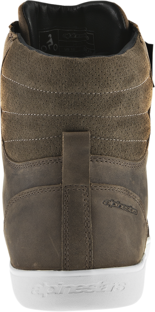 Alpinestars J-6 waterproof shoes in brown with US size 8, featuring durable design and slip-resistant soles.
