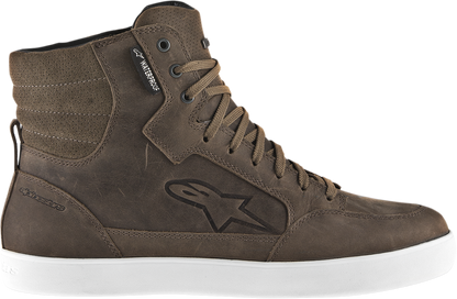 Alpinestars J-6 Waterproof Shoes in brown, US 8, showing sturdy design and waterproof material for motorcycle or casual wear.