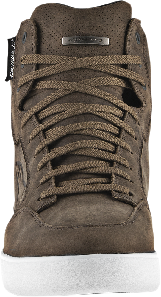 Alpinestars J-6 waterproof shoes in brown for men, US size 8, featuring durable design and waterproof material.
