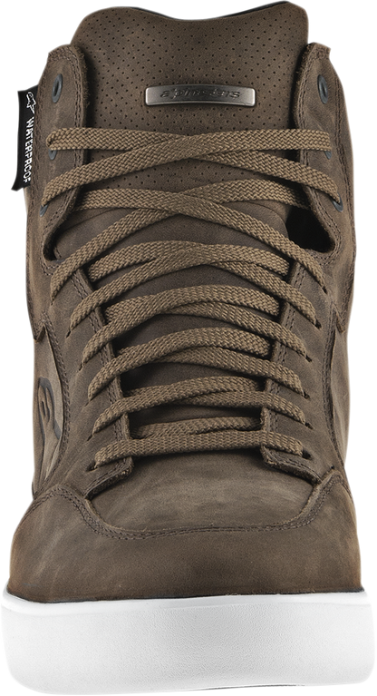 Alpinestars J-6 waterproof shoes in brown for men, US size 8, featuring durable design and waterproof material.