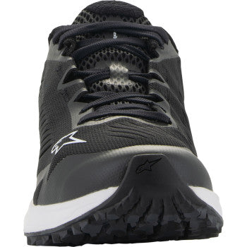 Alpinestars Meta Road V2 shoes in black and white, US 9.5, showcasing sporty design and durable materials for motorcycle riding.