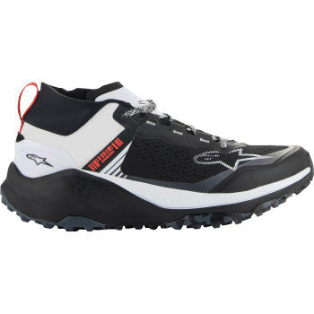 Alpinestars Meta XR v2 motorcycle shoes in black, white, and dark gray with US size 8, featuring protective design and durable materials.