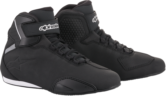 Alpinestars Sektor Shoes in black, gray, and red, US size 10.5, featuring a sporty design and durable construction.