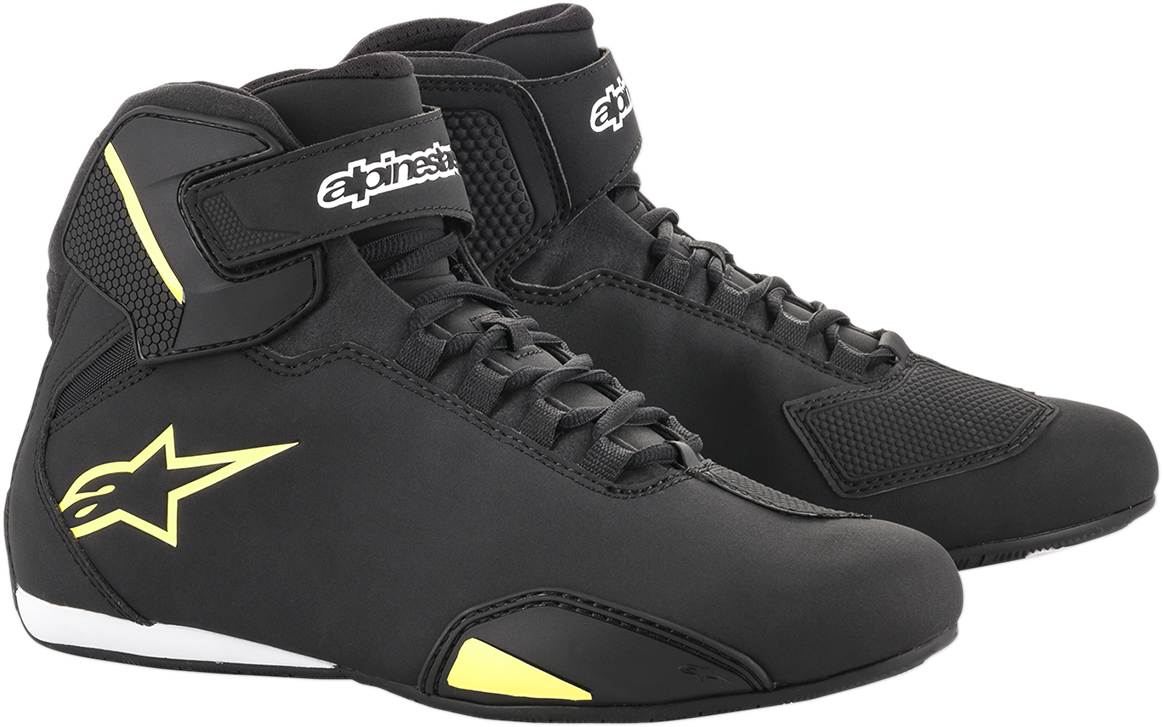 Alpinestars Sektor Shoes in black and yellow fluorescent, US size 7.5, featuring sporty design and durable construction.