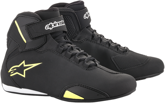 Alpinestars Sektor Shoes in black and yellow fluorescent, US size 7.5, featuring sporty design and durable construction.