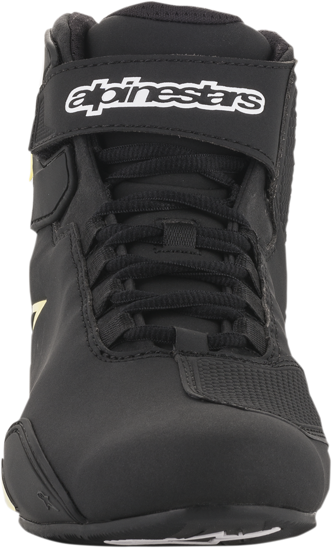 Alpinestars Sektor Shoes in black and yellow fluorescent, US 7.5, featuring sporty design and durable construction for riding or casual wear.