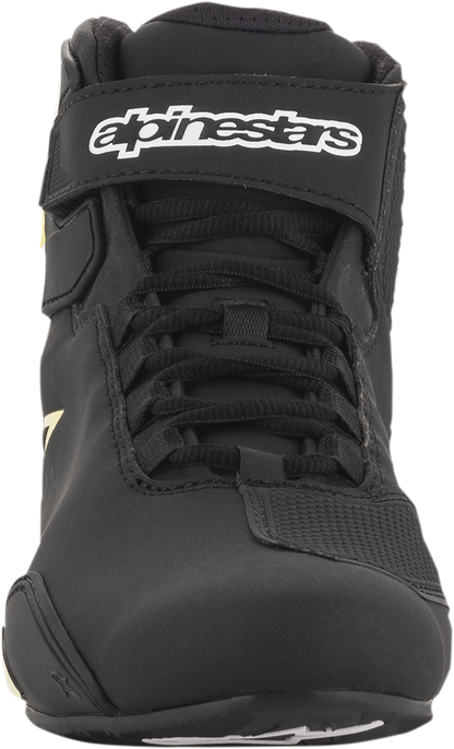 Alpinestars Sektor Shoes in black and yellow fluorescent, US 7.5, featuring sporty design and durable construction for riding or casual wear.