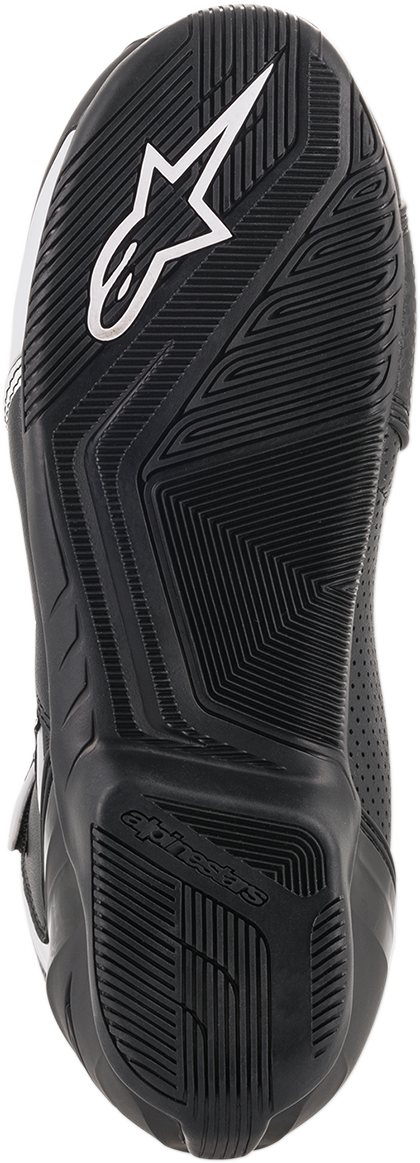 Alpinestars SP-1 v2 vented racing shoes in black and white, US 8 / EU 42, featuring a low-profile design and breathable venting.