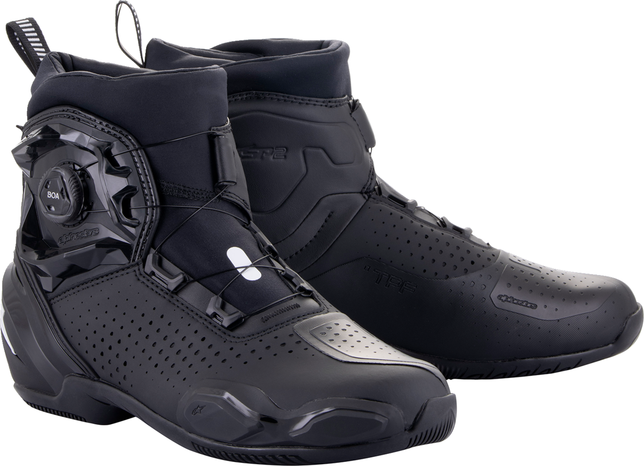Alpinestars SP-2 black racing shoes for men, US 12.5, EU 48, with durable leather and racing-inspired design.