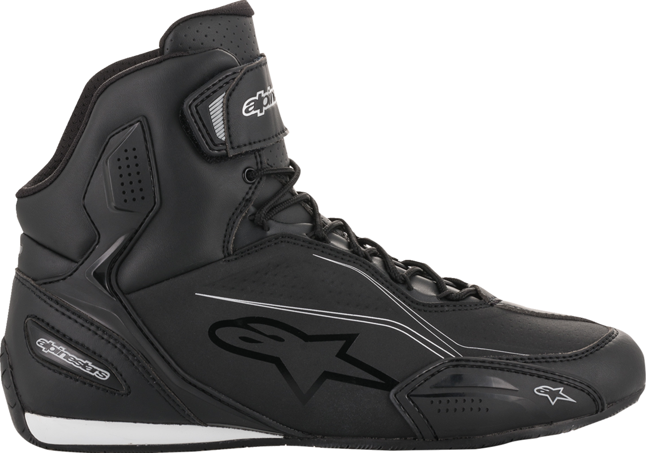Alpinestars Stella Faster-3 shoes in black and silver, US size 8, featuring a sporty design and durable construction.