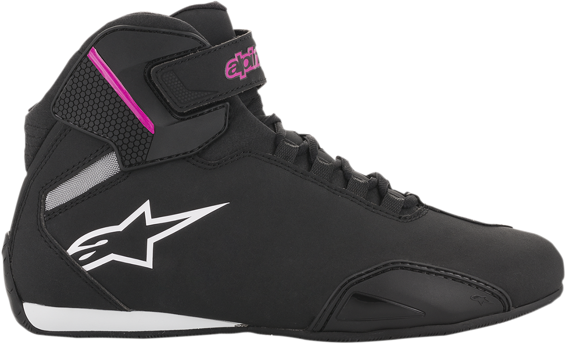 Alpinestars Women's Sektor Shoes in black and pink, US size 6.5, featuring athletic design and branding on the side.