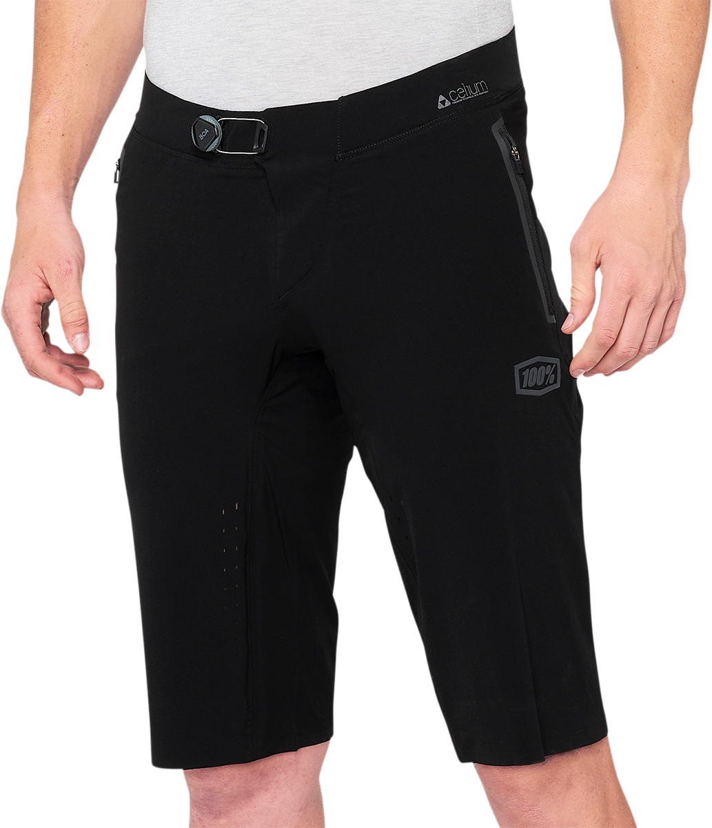 Black 100% Celium Shorts by Bill's Exhausts in US 32 size, featuring a sleek design and durable fabric.