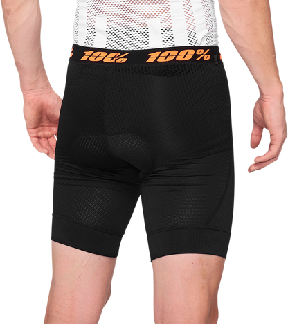 Black 100% Crux Liner Shorts by Bill's Exhausts, US size 34, with a comfortable fit and durable fabric for active wear.