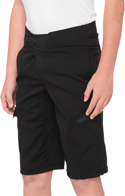 Black Bill's Exhausts Youth Ridecamp Shorts in US size 24, showing the comfortable fit and casual style.