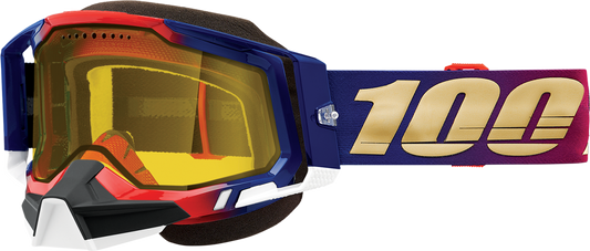Bill's Exhausts 100% Racecraft 2 snow goggles in yellow, featuring sleek design and adjustable strap for winter sports skiing and snowboarding.