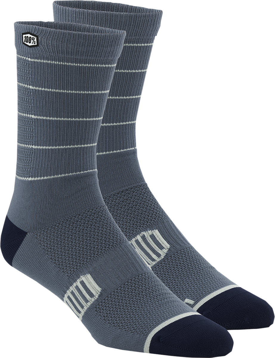 Bill's Exhausts 100% Advocate socks in slate and navy, small/medium size, featuring stylish, comfortable sock design.