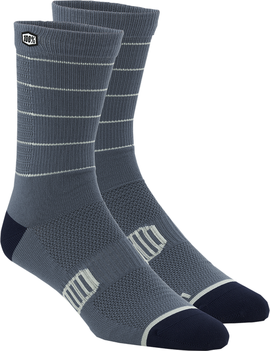 Bill's Exhausts 100% Advocate socks in slate and navy, small/medium size, featuring stylish, comfortable sock design.