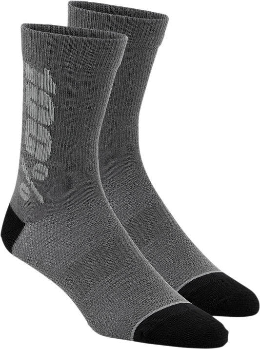 Bill's Exhausts 100% Rythym Socks in charcoal gray, large/XL size, featuring a comfortable knit design and brand logo details.