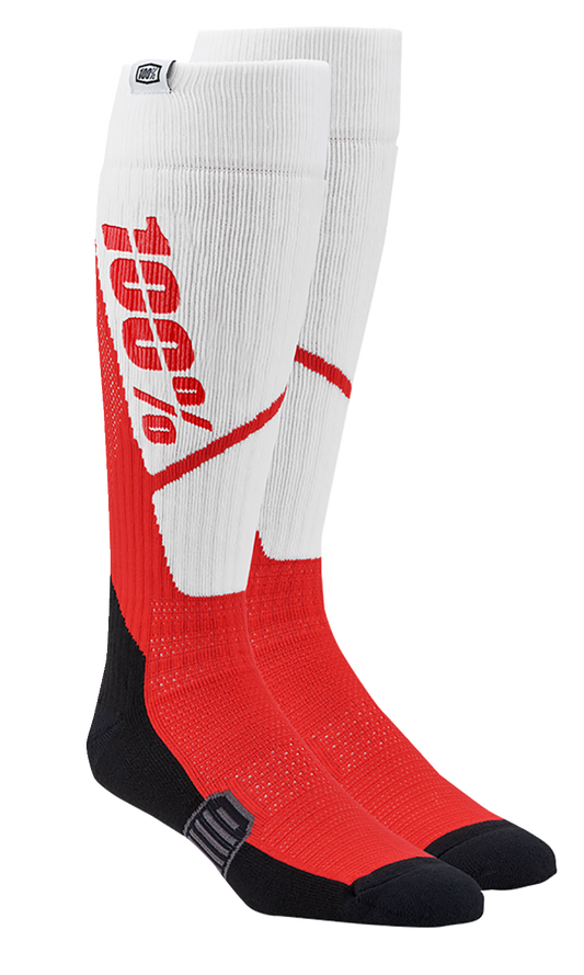 Bill's Exhausts 100% Torque Comfort Moto Socks in white and red, small/medium size, with sporty design and cushioned comfort.