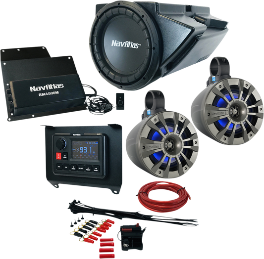 Bill's Exhausts NAVATLAS Audio Kit Zone 3 Turbo RZR1Zone3 speakers installed in a vehicle.