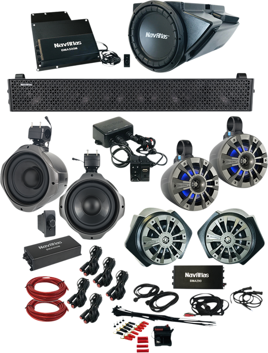Bill's Exhausts NAVATLAS Audio Kit Zone 6 speakers installed in a RZR RZR2, showcasing the rugged off-road speaker system.