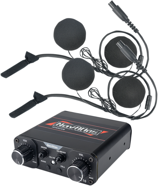 Bill's Exhausts NAVATLAS Intercom System in-helmet headset speakers for motorcycle helmets, model NIH110PK, with ear and microphone components