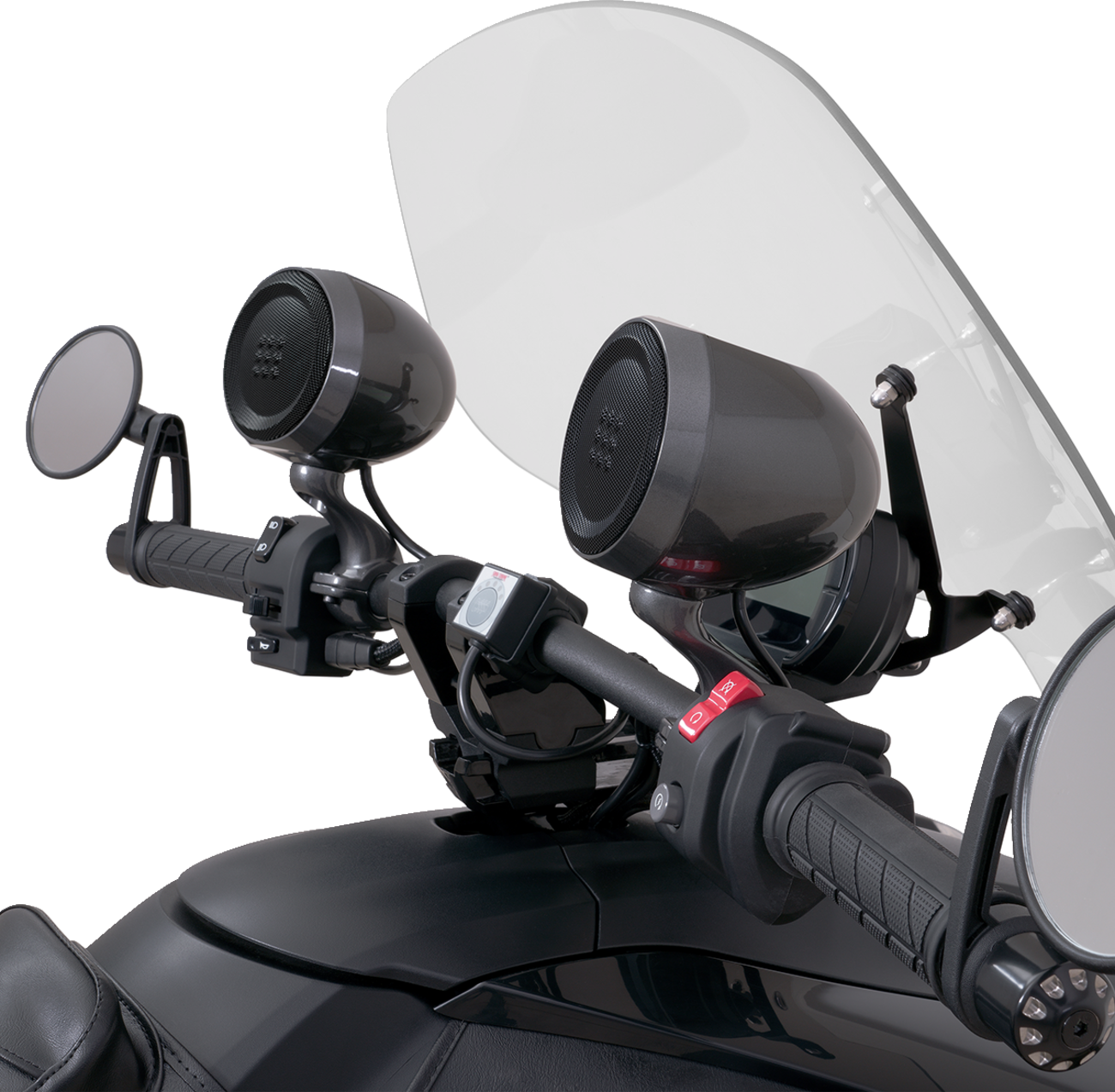 Bill's Exhausts Show Chrome Speakers for Ryker 13-107, featuring stylish chrome finish and rugged design for motorcycle audio systems.