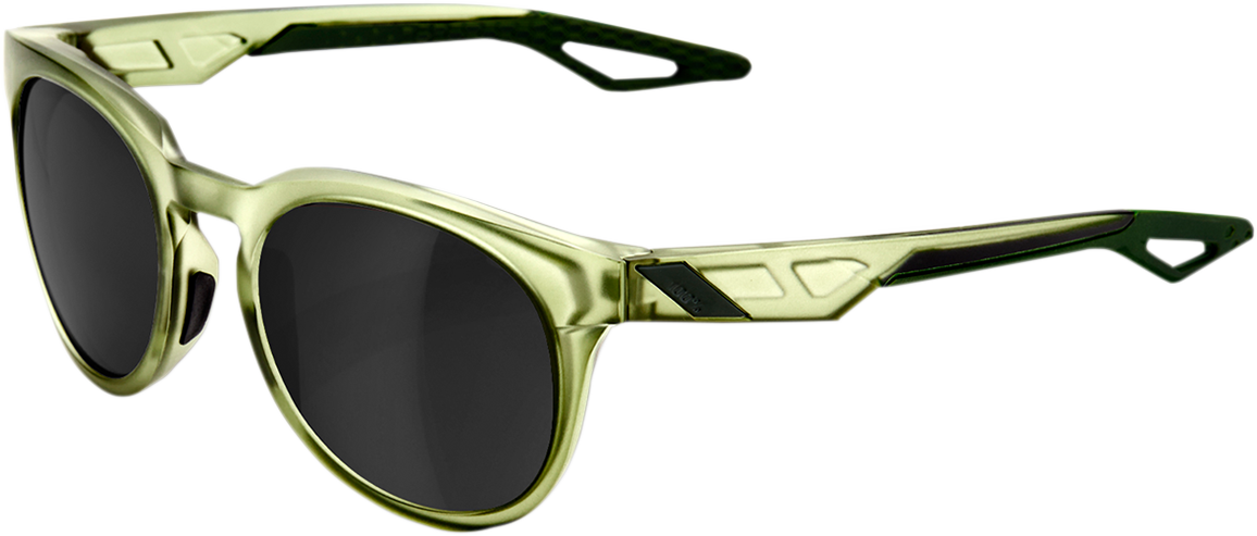 Bill's Exhausts 100% Campo sunglasses in olive with black mirror lenses, stylish eyewear for sun protection and fashion.
