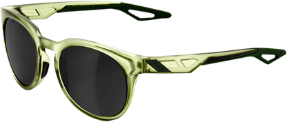 Bill's Exhausts 100% Campo sunglasses in olive with black mirror lenses, stylish eyewear for sun protection and fashion.