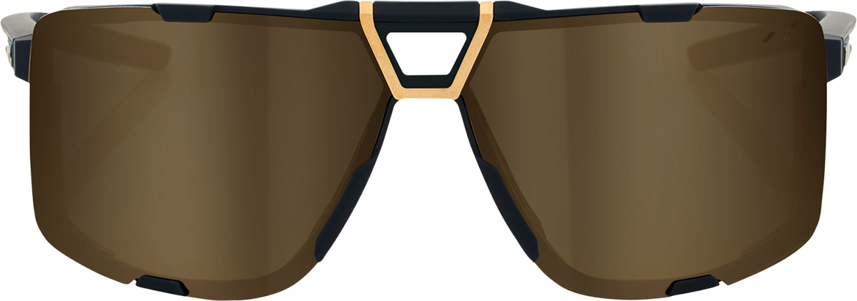 Eastcraft sunglasses by Bill's Exhausts with soft tact black frames and gold mirror lenses shown in the image.