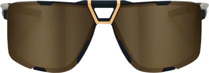 Eastcraft sunglasses by Bill's Exhausts with soft tact black frames and gold mirror lenses shown in the image.