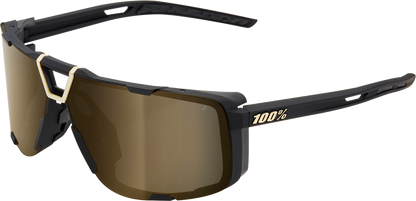 Bill's Exhausts 100% Eastcraft sunglasses with soft tact black frames and gold mirror lenses, stylish and protective eyewear.