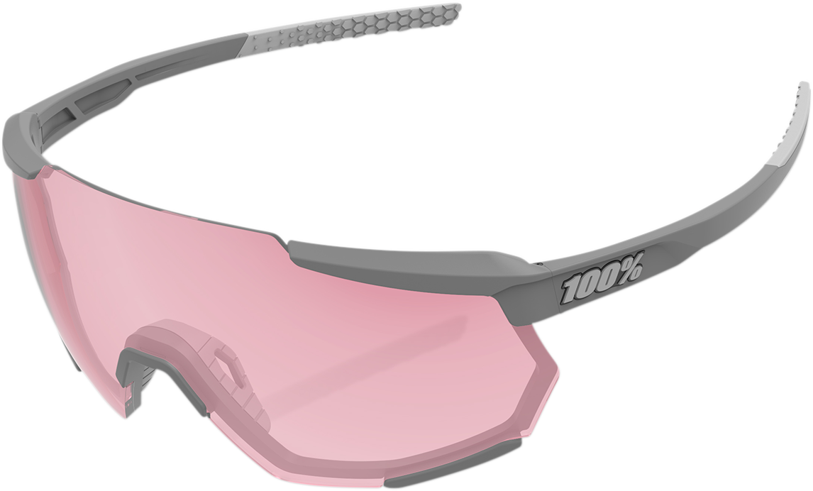 Bill's Exhausts 100% Racetrap sunglasses with soft tact stone frame and HiPER Coral lenses, stylish and protective eyewear.