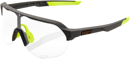 Bill's Exhausts 100% S2 gray photochromic sunglasses showing sleek frame and transition lenses for adaptable eye protection.