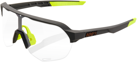 Bill's Exhausts 100% S2 gray photochromic sunglasses showing sleek frame and transition lenses for adaptable eye protection.