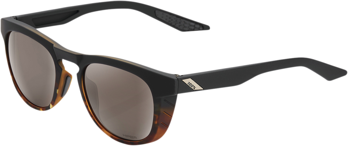 Bill's Exhausts 100% Slent sunglasses in black with silver mirror lenses, showcasing stylish eyewear design.
