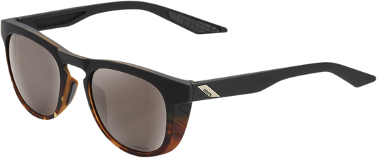 Bill's Exhausts 100% Slent sunglasses in black with silver mirror lenses, showcasing stylish eyewear design.