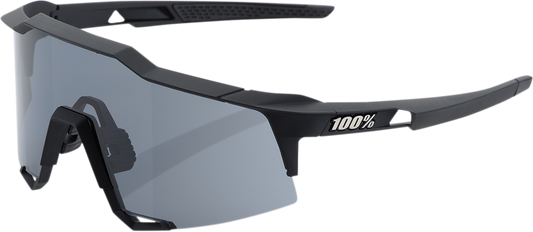 Bill's Exhausts 100% Speedcraft sunglasses in black with smoke lenses, stylish protective eyewear for outdoor activities.